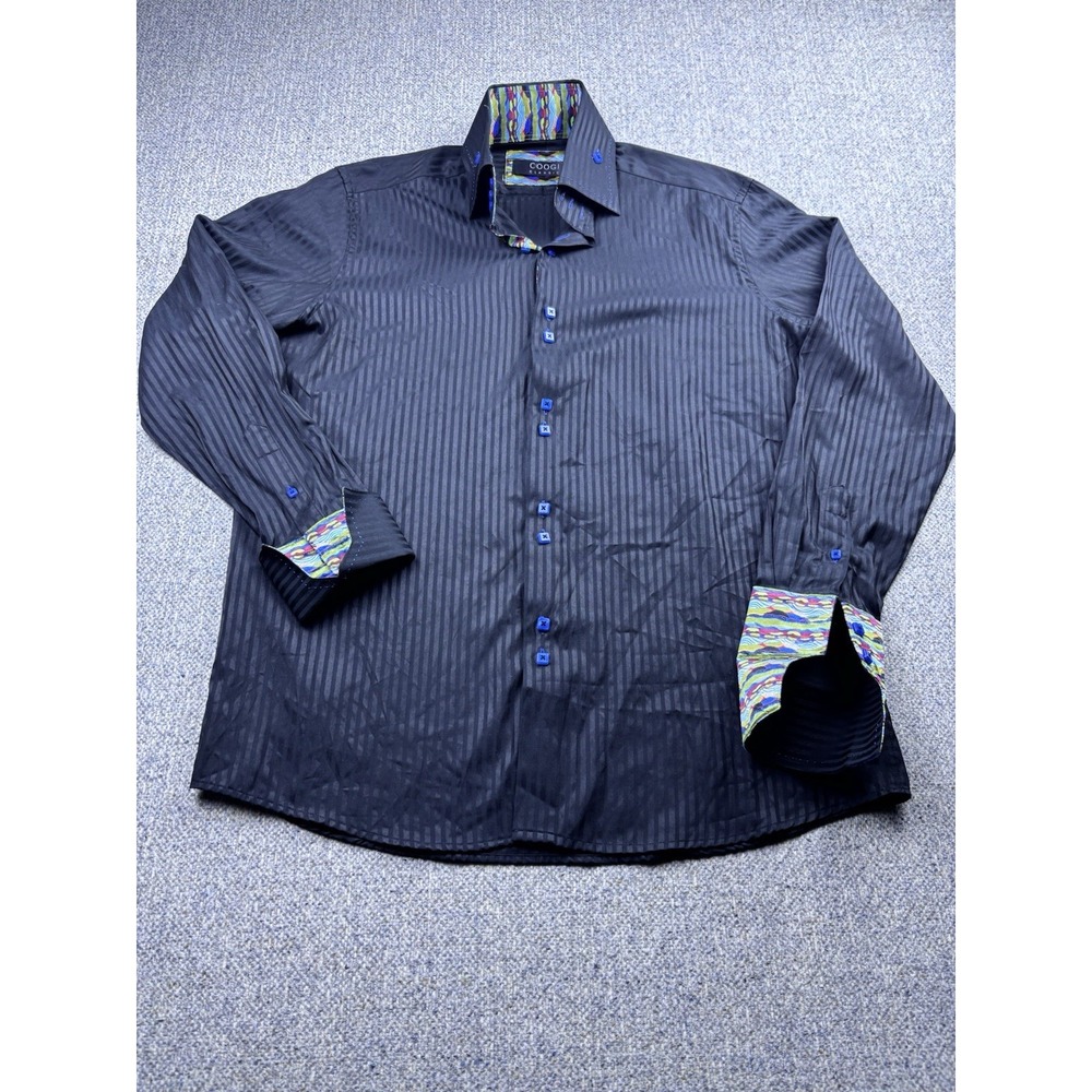 Coogi Classic Long Sleeve Dress Shirt Black Striped Mens L Designer‎ Artist